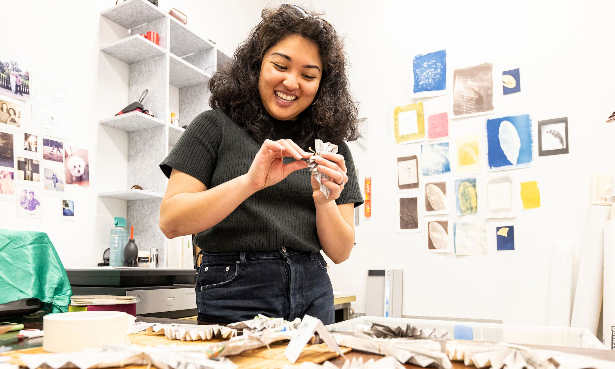 Student working in an art studio