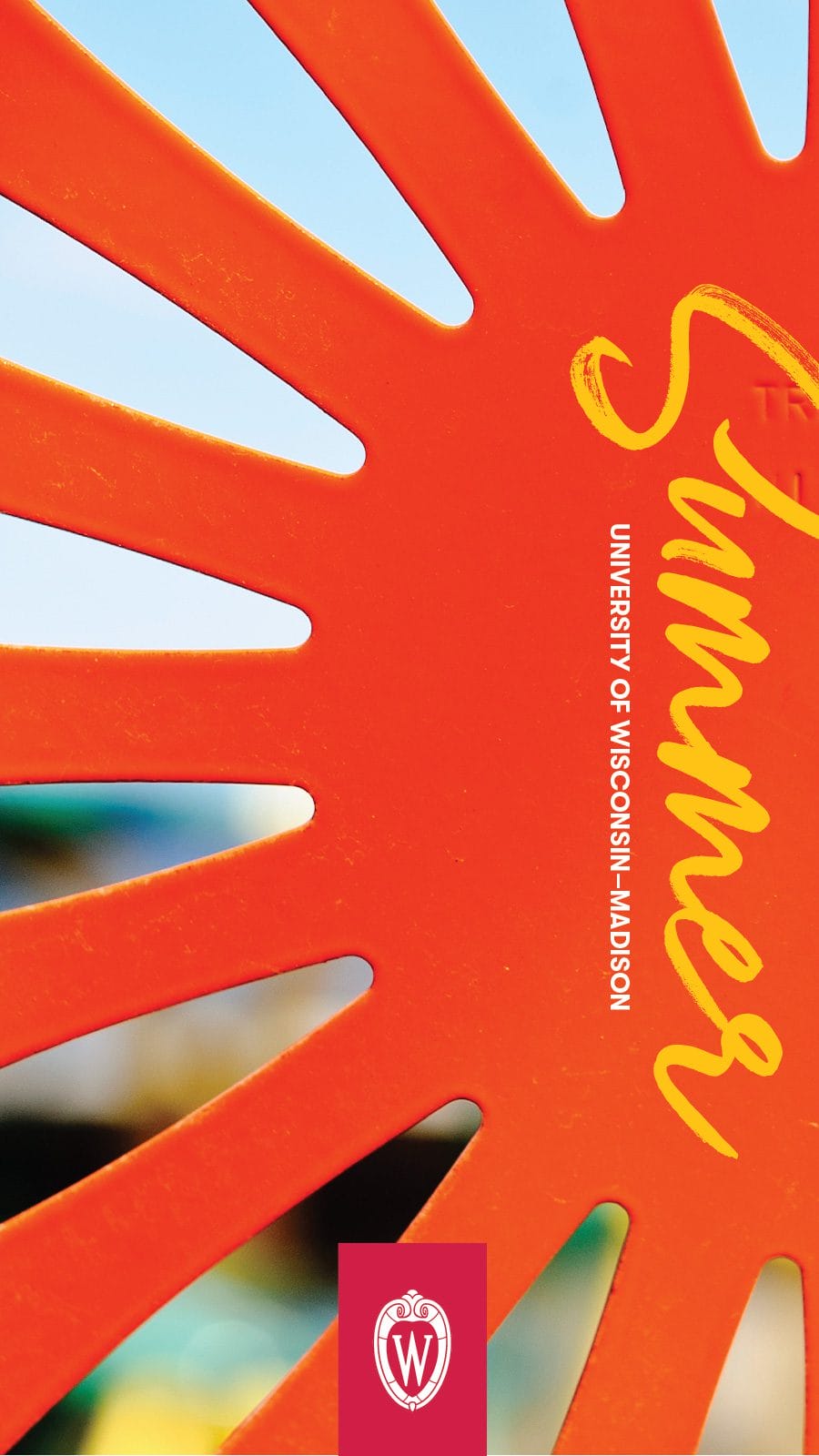 Phone background photo of a Memorial Union Terrace chair and the word 'Summer'