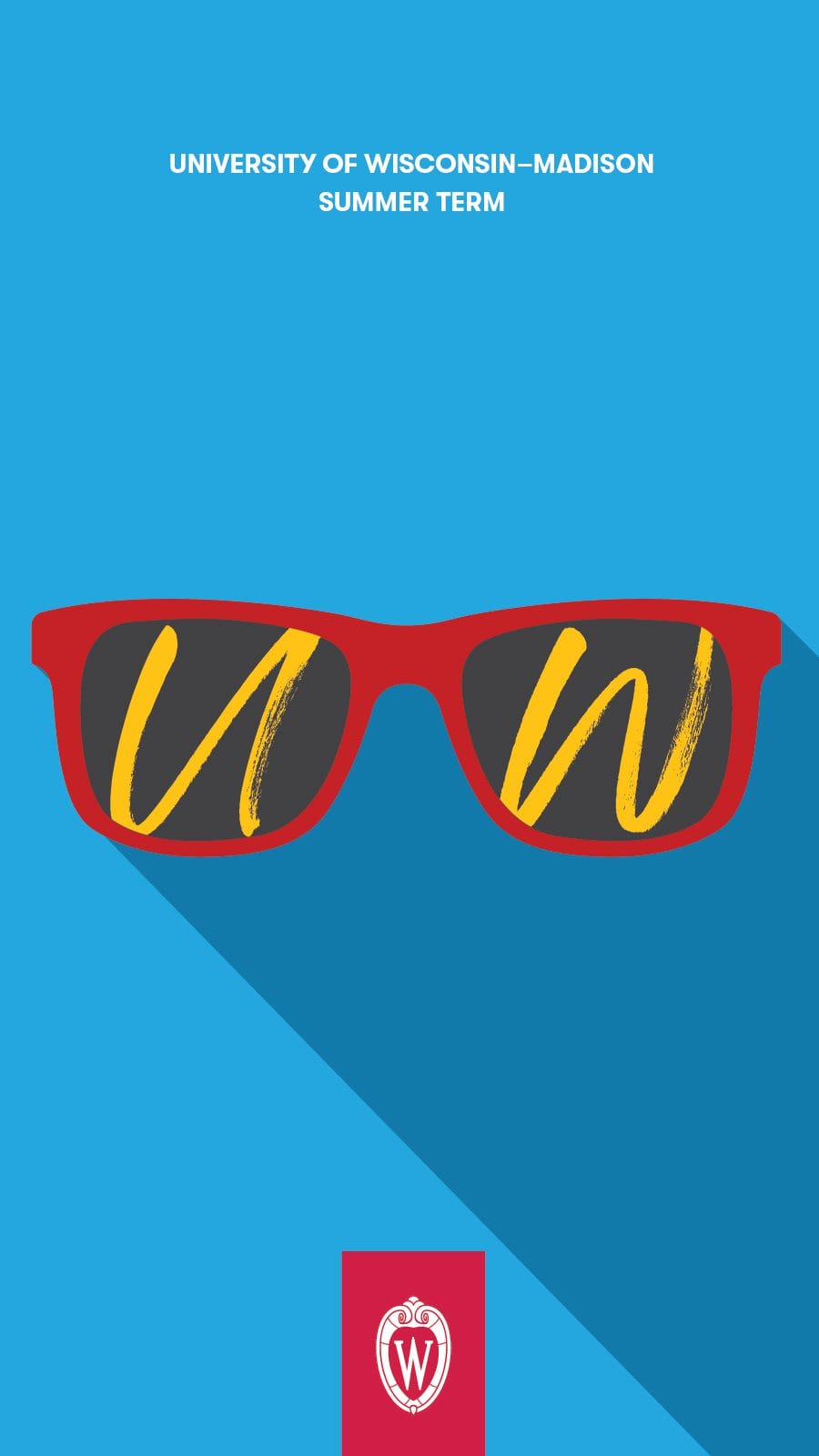 Phone background graphic of red sunglasses with the letters 'UW' reflected in the lenses