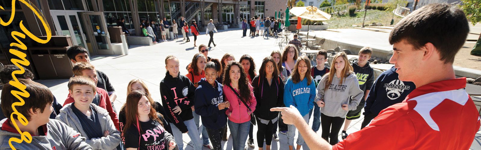 High school students on a tour of campus.