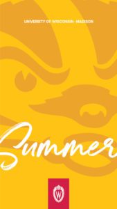 Yellow graphic of Bucky Badger with the word 'Summer' overlaid