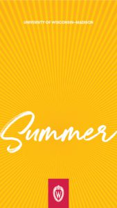 Yellow sunburst graphic with the word 'Summer' overlaid