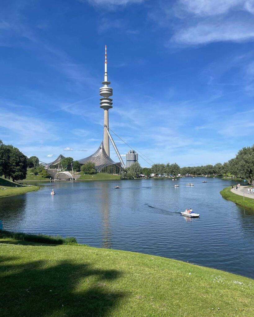 Tower in the background of a river on a sunny day in Germany