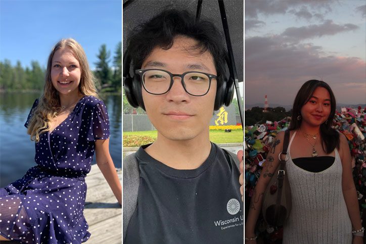 Composite of three UW–Madison Summer Term students, each shown in a different outdoor setting.