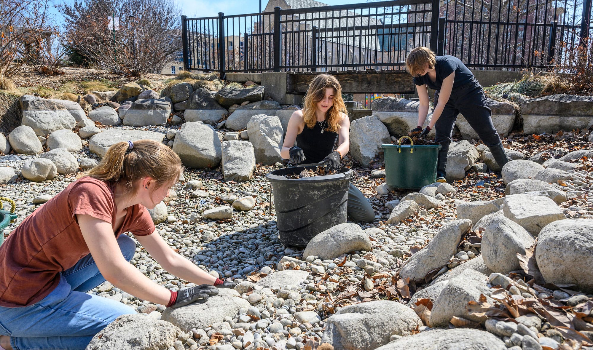 Students working on a landscaping project