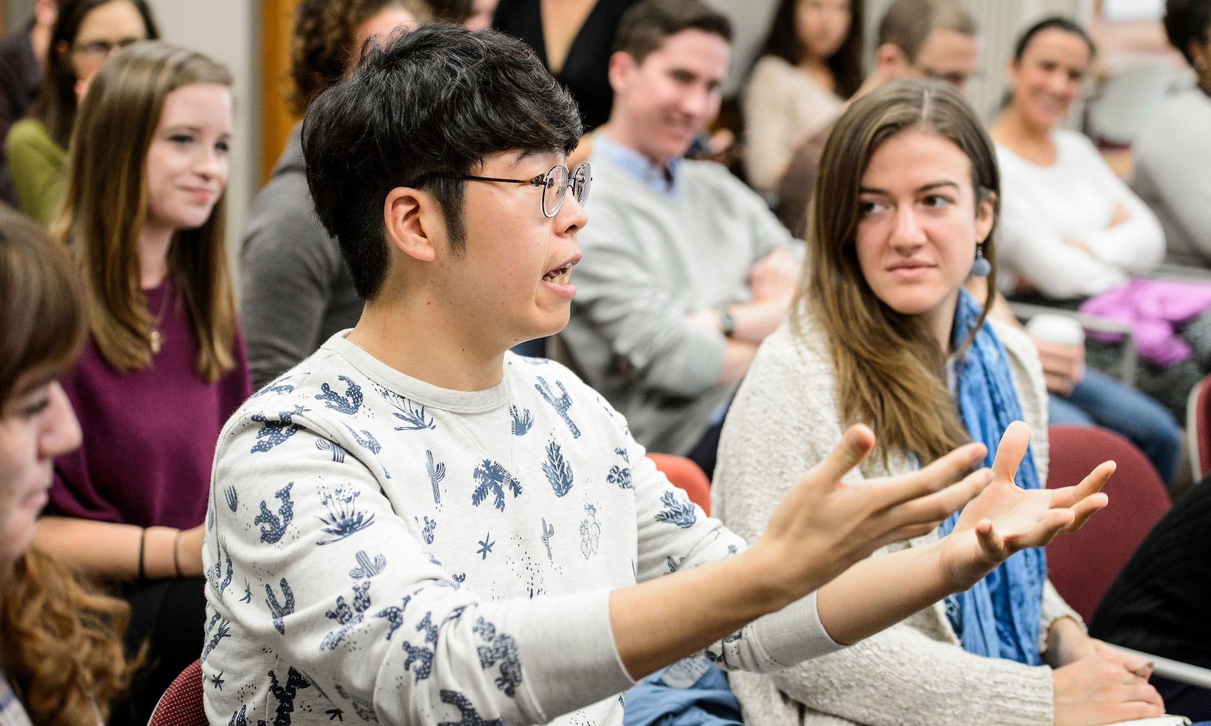 Students participating in a lecture class